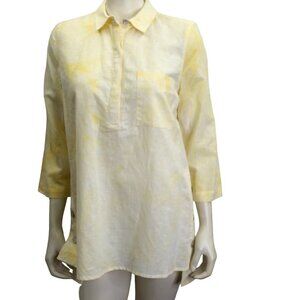 TRU LUXE JEANS $99 Linen Blend  White &‎ Yellow Tunic Top Size S NWT